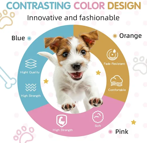 Vista 6 de Arnés de perro ajustable tricolor para perros pequeños y XS - Arnés resistente y fácil de caminar para cachorros, azul y rosa