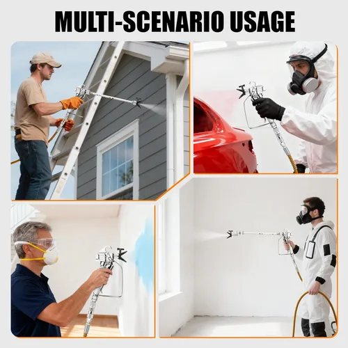 Vista 7 de Kit de pistola pulverizadora sin aire de 15 piezas, pistola pulverizadora de pintura sin aire de 3600 PSI con manguera de alta presión de 25 pies