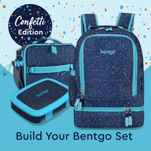 Vista 6 de Bentgo Kids Prints - Mochila 2 en 1 y lonchera aislada, Edición Confeti - Abyss Blue, Niños