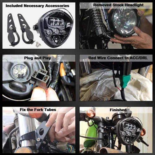 Vista 6 de MOVOTOR - Faro delantero para motocicleta, 7 pulgadas, con abrazadera de soporte, fondo rojo, luz blanca DRL, luz alta y baja, para motocicleta