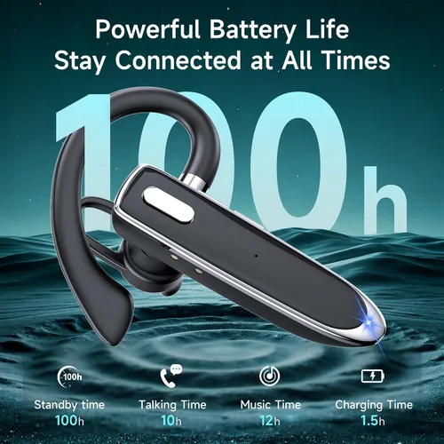 Vista 2 de Auriculares Bluetooth de un solo oído con Bluetooth 6.1, auriculares Bluetooth para 100 horas de tiempo de espera, batería de 800 mAh, auriculares
