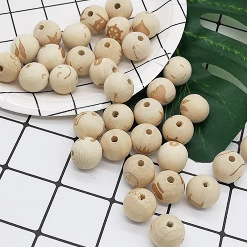 Vista 5 de 300 piezas de cuentas de madera de 20 mm, cuentas de madera natural sin pintar, cuentas de madera redondas sueltas, cuentas espaciadoras de madera
