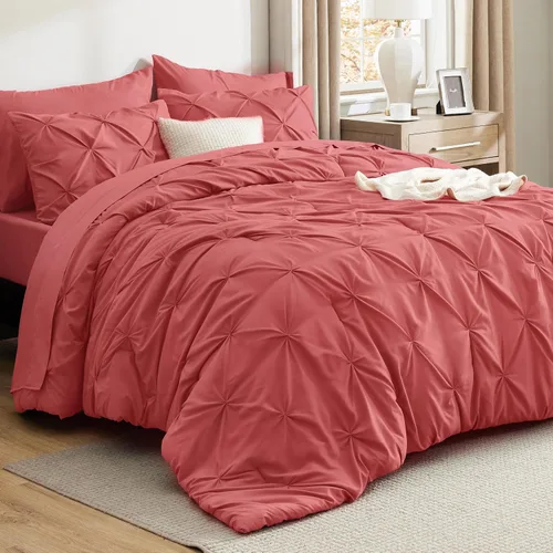 Vista 53 de Bedsure - Juego de edredón tamaño individual gris - Ropa de cama tamaño individual en una bolsa de 5 piezas, juego de cama Pintuck GentleSoft™