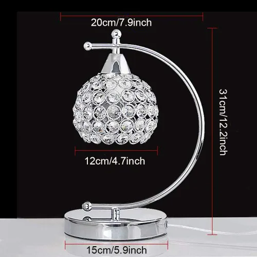 Vista 5 de Onerbuy Moderna lámpara de mesa de cristal enchufable, lámpara de mesa de noche cromada plateada E27 con interruptor de encendido/apagado en línea