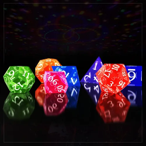 Vista 6 de Juego de 7 moldes de dados poliédricos estándar DND para resina, estilo losa de tapa, diseño de borde redondo afilado, juego de dados de resina