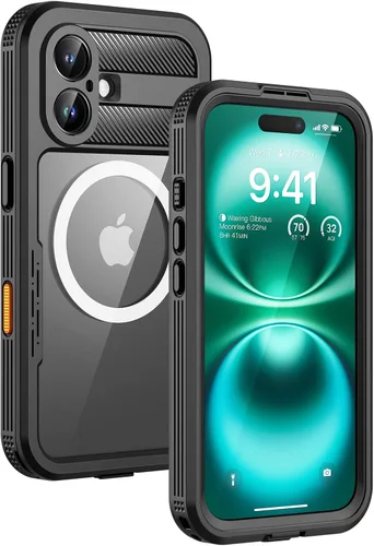Vista 16 de Lanhiem Funda magnética impermeable para iPhone 16, protector de pantalla de privacidad integrado, compatible con MagSafe, funda antiespía de cuerpo