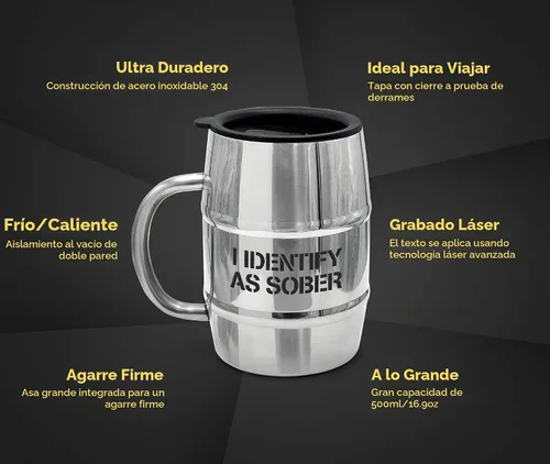 Vista 2 de GALVANOX Taza de cerveza aislada de acero inoxidable con asa y tapa para sorber (para Navidad/cumpleaños/día del padre) I Identify As Sober