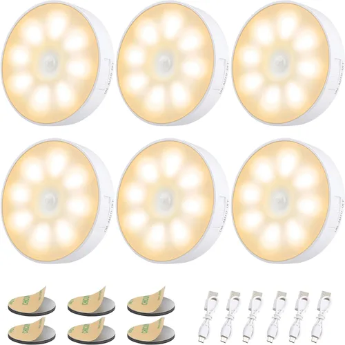 Vista 11 de Paquete de 3 luces con sensor de movimiento, 8 LED de luz nocturna recargable, con cable USB y parche magnético, 3 modos, luz de pared segura Blanco