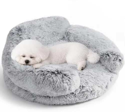 Vista 25 de EHEYCIGA Cama calmante de 20 pulgadas para perros pequeños y gatos, sofá Marrón