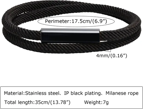 Vista 2 de Hisatan Pulsera de cuerda personalizada para hombre, cuerda trenzada náutica, con ojo de tigre y ágata negra, regalo para hombres y mujeres