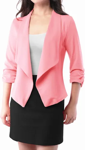 Vista 6 de FASHIONOLIC - Chaqueta de manga 34 recogida, blazer abierto para mujer (hecho en Estados Unidos)