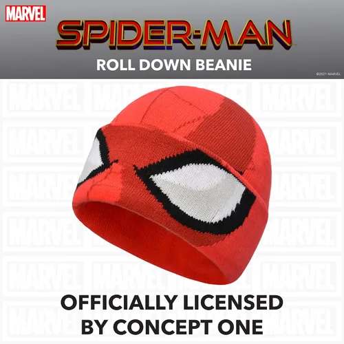 Vista 4 de Concept One Marvel Spider-Man Miles Morales Roll Down Cuff Beanie Hat, Knitted Winter Skull Cap