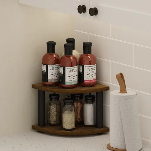 Vista 2 de Furinno Turn-N-Tube Organizador de encimera de cocina, estante organizador de encimera de esquina de 2 niveles, estante esquinero, para cocina