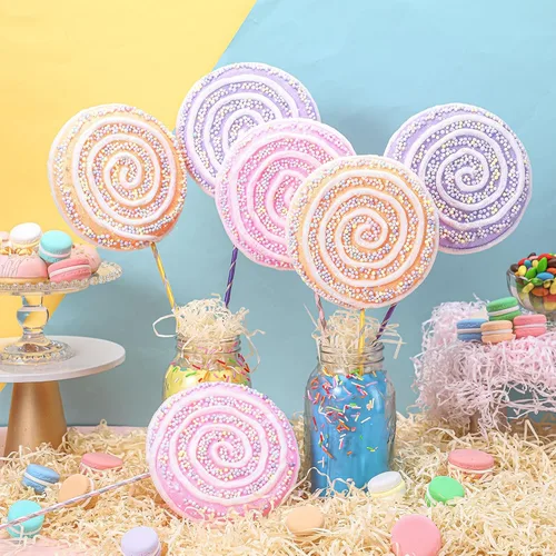Vista 10 de JellyArch 6 piezas de 16 pulgadas grandes decoraciones de fiesta de caramelos gigantes de piruleta con palos para árbol de Navidad, piruleta pastel