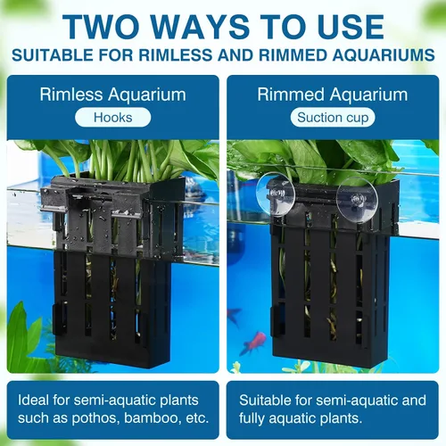 Vista 7 de Borlech Soporte de Planta de Acuario Grande Mejorado con Ganchos y Ventosas para Cultivo de Plantas Acuapónicas en Tanque de Peces y Decoraciones