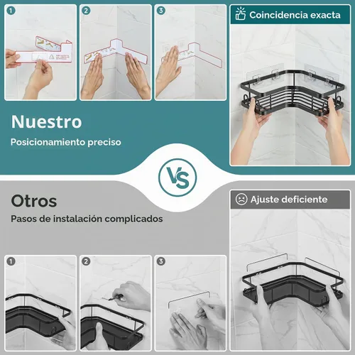 Vista 8 de Veken Organizador de ducha esquinero, paquete de 3, diseño avanzado a Negro
