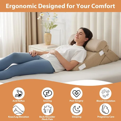 Vista 8 de BIEEZZK Juego de almohadas de cuña para después de la cirugía, almohada de cuña para reflujo ácido, almohada de cuña de cama con ajustable de 9 y 12