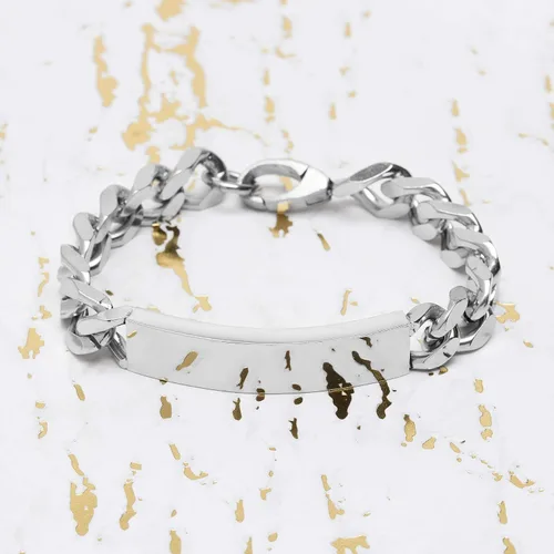 Vista 3 de Steve Madden - Pulsera de acero inoxidable pulido con placa de identificación de 7.0in para hombre