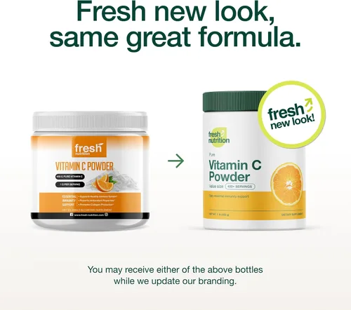 Vista 2 de Fresh Nutrition Suplemento de vitamina C en polvo de 1 libra, apoyo inmunológico puro y potente, 1000 mg por cucharada, delicioso sabor, vegano, sin