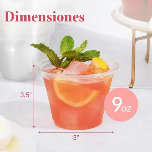 Vista 3 de Prestee Paquete de 50 vasos de plástico – Vasos desechables transparentes de 9 onzas para bebidas frías, cócteles y postres – Taza pequeña duradera