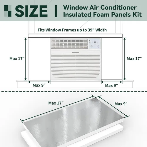 Vista 2 de Flehomo Paneles de espuma aislante de aire acondicionado para ventana con superficie de papel de aluminio, kit de paneles laterales de CA con tira