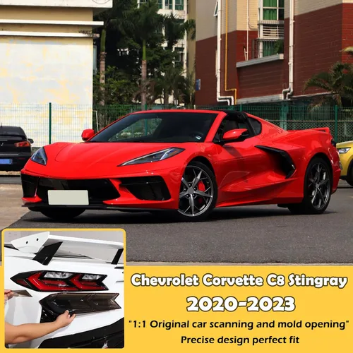 Vista 6 de Cubierta de luces traseras de automóvil compatible con Corvette C8 Stingray Z06 E-Ray 2020-2023 2024 2025, cubierta de lámpara trasera ahumada