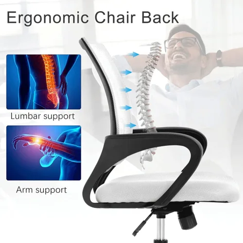 Vista 7 de Silla de oficina ergonómica de malla, silla de computadora con soporte lumbar y reposabrazos, silla de escritorio ajustable para computadora
