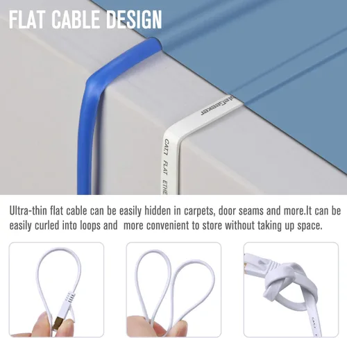 Vista 5 de Cable blindado Cat 7 para conexión de Ethernet (cable de la más alta velocidad), plano, tiene un conector RJ45 a prueba de enganche, para módem