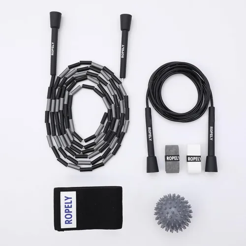 Vista 9 de Cuerda de saltar 6 en 1 para principiantes con cuerda segmentada sin enredos, cuerda de cuentas segmentada, cuerda de PVC, bola de masaje, banda