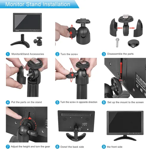 Vista 9 de Haiway Monitor de seguridad de 10.1 pulgadas, resolución de 1024 x 600, pequeño monitor HDMI, monitores de computadora pequeños con control remoto