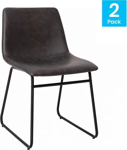 Vista 4 de Flash Furniture Butler LeatherSoft - Juego de 2 sillas de altura para mesa de comedor de 18 pulgadas, estilo moderno de mediados de siglo