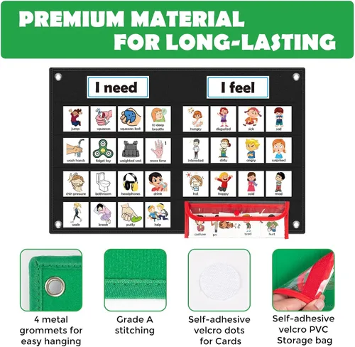 Vista 5 de KIKIGOAL Tabla de sentimientos para suministros de maestros preescolares, tabla de bolsillo de aprendizaje socioemocional, gestión