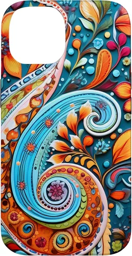 Vista 4 de Vivid Blue and Orange Paisley Floral Art Case for iPhone 17