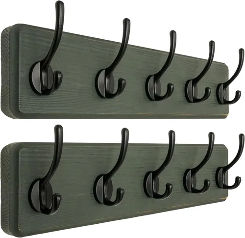 Vista 28 de Perchero de Pared: Moderno, Patentado, Resistente, 17.4" de Largo, Riel Colgador de Madera con 5 Ganchos Dobles para Abrigos de Invierno, Sombrero