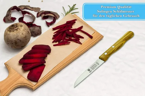 Vista 4 de SMI - Cuchillo de pelar con mango de madera de olivo Cuchillo Solingen - Fabricado en Alemania - No apto para lavavajillas