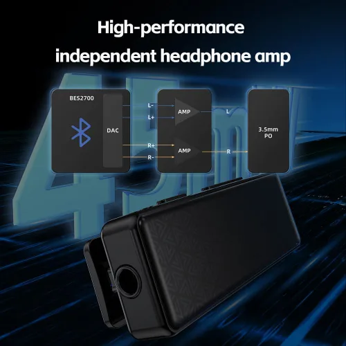Vista 4 de FiiO BTR11 Bluetooth 5.3 Receptor LDAC 0.1 in Micrófono incorporado Adaptador de amplificador de auriculares de audio inalámbrico (negro)