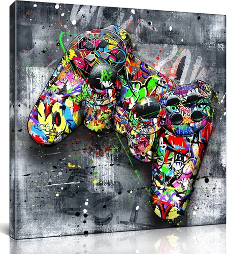Vista 13 de JKWALL77 Lienzo de graffiti para dormitorio, arte de pared gaming para chicos adolescentes, pintura abstracta, arte pop, decoración moderna de pared