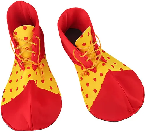 Vista 2 de BinaryABC Zapatos de payaso para disfraz de Halloween, accesorios de disfraz de payaso (rojo amarillo)