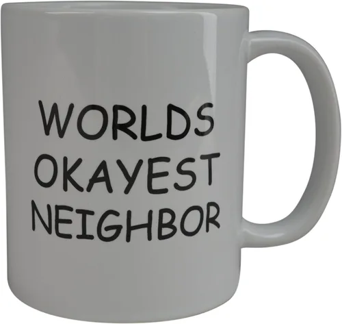 Vista 2 de Rogue River Tactical Divertida taza de café Wolds Okayest Neighbor Novedosa Taza Gran idea de regalo para oficina Gag Elefante Blanco Humor Barrio