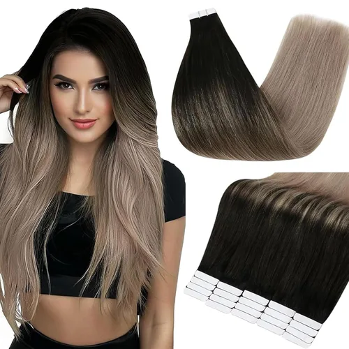 Vista 26 de Full Shine - Extensiones de cabello humano con cinta adhesiva, 10 pulgadas, sin costuras, color 1 negro azabache de 1.06 oz, cinta invisible