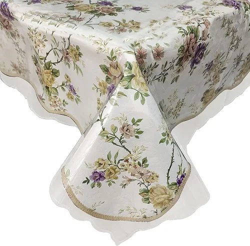 Vista 6 de Mantel redondo transparente, protector de mesa de PVC de vinilo impermeable de 54 pulgadas Superficie transparente para mesas de comedor, fiestas