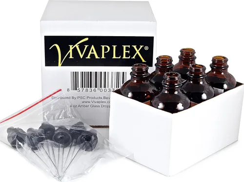 Vista 3 de Vivaplex, 6, ámbar, botellas de vidrio de 4 onzas, con cuentagotas de vidrio