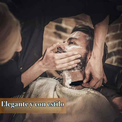 Vista 3 de Facón - Maquinilla de afeitar recta para hombre, kit profesional de afeitar de borde recto con 100 cuchillas, afeitadora barbero japonesa de acero