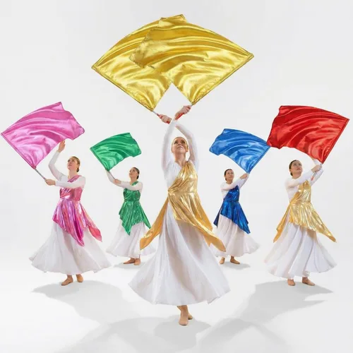 Vista 7 de Mindsoft 10 banderas de adoración de baile de alabanza de 21.6 x 26.8 pulgadas con barra escalable, bandera rectangular de ala de ángel, banderas