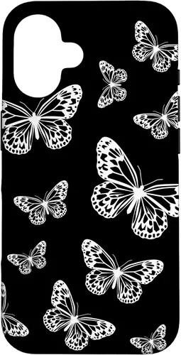 Vista 32 de Cute White Butterflies Black Background Case for iPhone 17