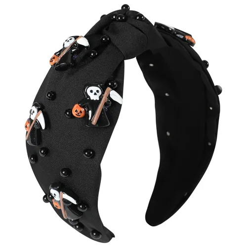 Vista 13 de Diademas de fantasma de Halloween para mujer, diadema de araña espeluznante con cuentas de diamantes de imitación de cristal, accesorios