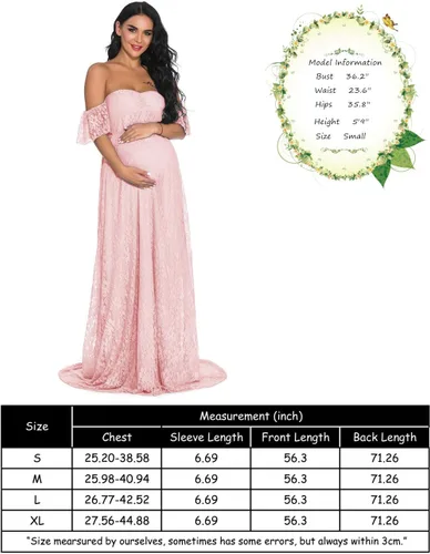 Vista 7 de ZIUMUDY Fotografía Vestido de maternidad fuera del hombro Encaje Baby Shower Vestido de novia embarazada