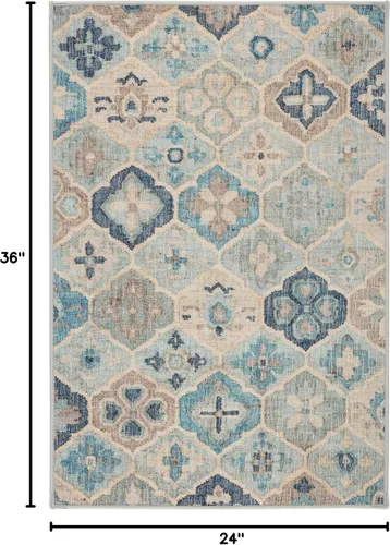 Vista 3 de Dash & Albert Alfombra Pali Blue lavable a máquina, 2 x 3 pies, patrón geométrico azul