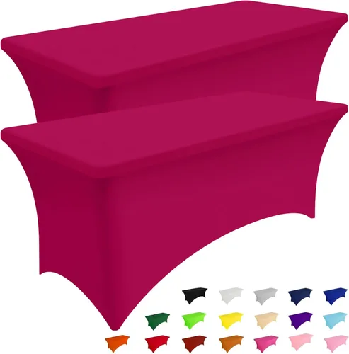 Vista 26 de Smiry Paquete de 2 Manteles de Spandex de 6 Pies, Manteles Elásticos Ajustables Extensibles, Lavables y Sin Arrugas, Cubierta Rectangular para Mesa