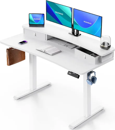 Vista 15 de HUANUO - Escritorio eléctrico de pie de 32 x 21 pulgadas con 2 cajones, compatible con montaje con abrazadera en C, escritorio de computadora